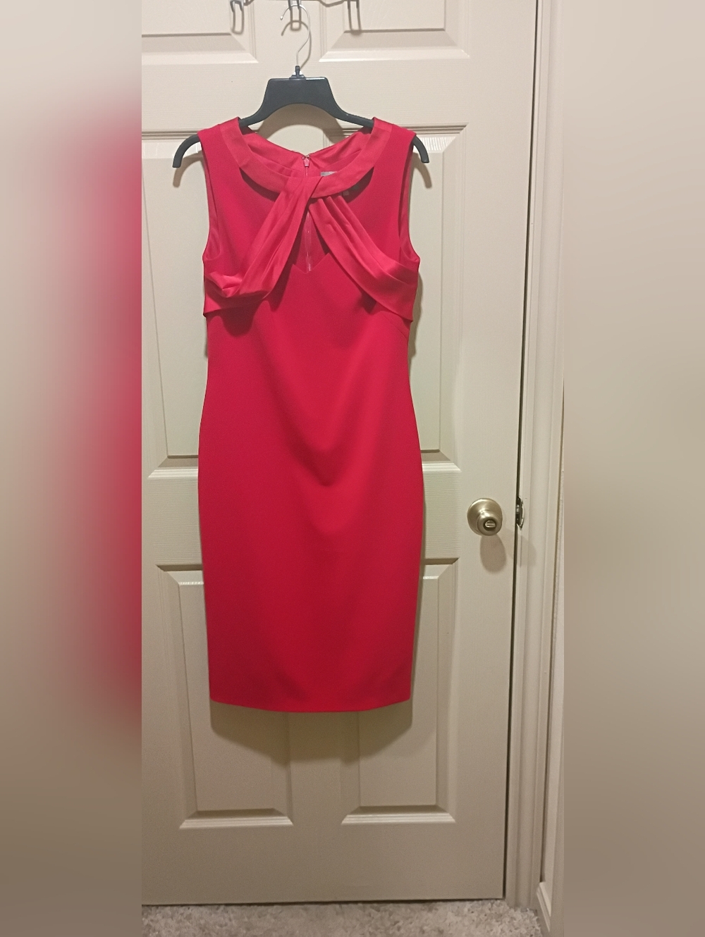 Theia size 8 criss cross vibrant Red midi sleeveless dress EUC